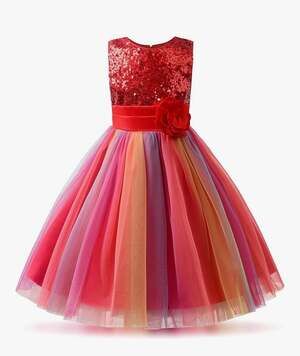 Uhnice Little Girl's Sequin Sleeveless Mesh Rainbow Dress for Wedding Party 3-4T